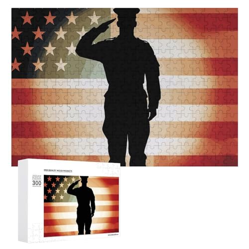 Soldat Saluting America Flag Puzzles 300 Teile Personalisierte Puzzles Soldat Salutieren Amerika Flagge Fotopuzzle Herausforderndes Bilderpuzzle für Erwachsene Personalisiertes Puzzle mit von GFLFMXZW