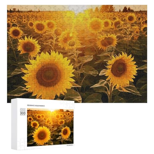 Sonnenblumenfeld-Puzzle, 300 Teile, personalisierbar, Sonnenblumenfeld, Fotopuzzle, herausforderndes Bilderpuzzle für Erwachsene, personalisierbares Puzzle mit Aufbewahrungstasche (39,9 x 27,9 cm) von GFLFMXZW