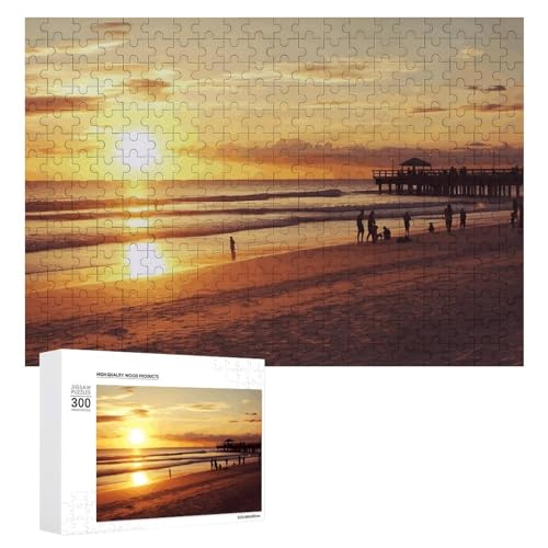 Sonnenuntergang-Strand-Puzzle, 300 Teile, personalisiertes Puzzle, Sonnenuntergang, Strand, Fotopuzzle, herausforderndes Bilder-Puzzle für Erwachsene, personalisierbares Puzzle mit Aufbewahrungstasche von GFLFMXZW