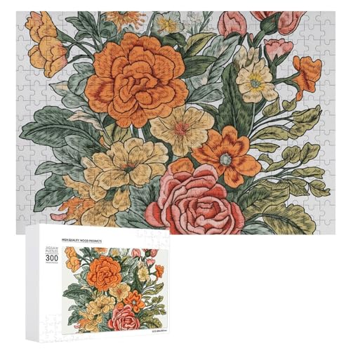 Stickerei-Blumen-Puzzle, 300 Teile, personalisierte Puzzle, Stickerei, Blumen, Fotopuzzle, herausforderndes Bild, Puzzle für Erwachsene, personalisierbares Puzzle mit Aufbewahrungstasche (39,9 x 27,9 von GFLFMXZW