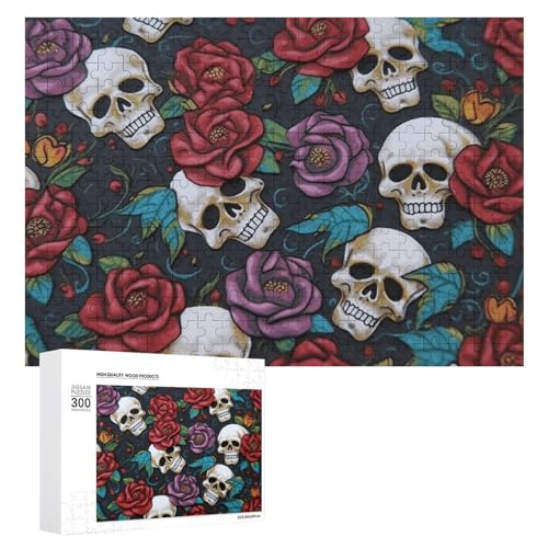 Sugar Skull Flowers Puzzles, 300 Teile, personalisiertes Puzzle, Zuckerschädel und Blumen, Fotopuzzle, anspruchsvolles Bilderpuzzle für Erwachsene, personalisierbares Puzzle mit Aufbewahrungstasche von GFLFMXZW