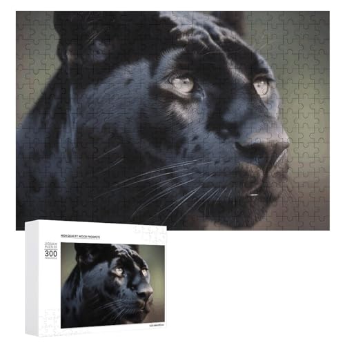 Tier-Panther-Puzzle, 300 Teile, personalisiertes Puzzle, Tier-Panther-Fotopuzzle, herausforderndes Bilder-Puzzle für Erwachsene, personalisierbares Puzzle mit Aufbewahrungstasche (39,9 x 27,9 cm) von GFLFMXZW