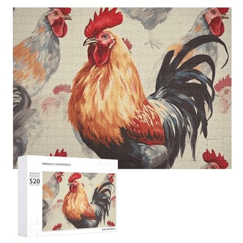 Tierkunst-Puzzle, Hühner-Malpuzzle, 520 Teile, personalisierbar, Tierkunst, Huhn-Malerei, Fotopuzzle, herausforderndes Bild, Puzzle für Erwachsene, personalisierbares Puzzle mit Aufbewahrungstasche von GFLFMXZW