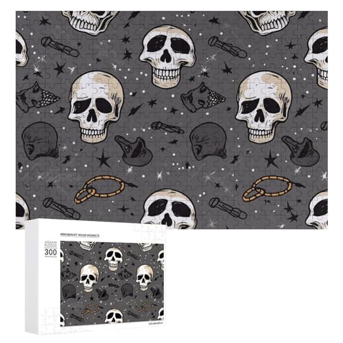 Totenkopf- und Blitz-Puzzle, 300 Teile, personalisiertes Puzzle, Totenkopf- und Blitz-Fotopuzzle, herausforderndes Bilder-Puzzle für Erwachsene, personalisierbares Puzzle mit Aufbewahrungstasche (39,9 von GFLFMXZW