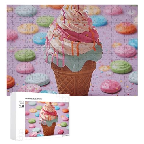 Viele farbige Eiscreme-Puzzles, 300 Teile, personalisiertes Puzzle, viele farbige Eiscreme-Fotopuzzle, herausforderndes Bilder-Puzzle für Erwachsene, personalisiertes Puzzle mit Aufbewahrungstasche von GFLFMXZW