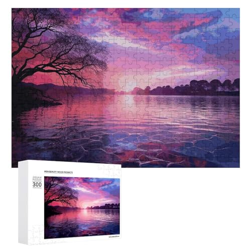 Violetter Sonnenuntergang auf Wasser-Puzzle, 300 Teile, personalisierbares Puzzle, violetter Sonnenuntergang auf Wasser, Fotopuzzle, herausforderndes Bilder-Puzzle für Erwachsene, personalisierbares von GFLFMXZW