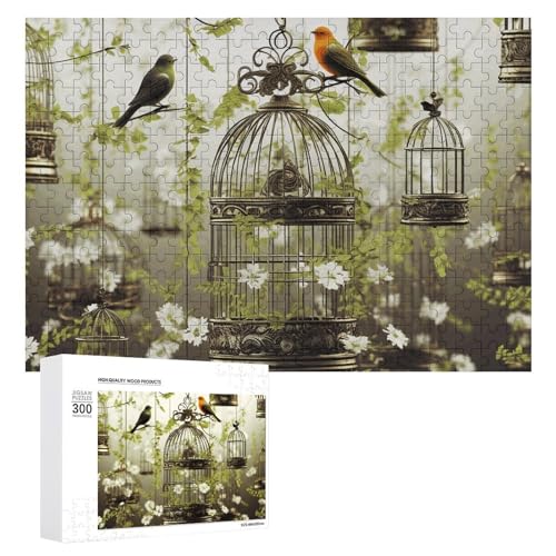 Vogelkäfige und Vögel-Puzzle, 300 Teile, personalisiertes Puzzle, Vogelkäfige und Vögel, Fotopuzzle, herausforderndes Bilder-Puzzle für Erwachsene, personalisierbares Puzzle mit Aufbewahrungstasche von GFLFMXZW