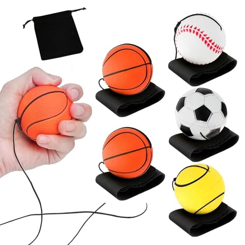 5 Stück Ballsport Perlen Spielzeug, einschließlich Basketball, Baseball und Fußball Return Gummi Prellen Ball Spielzeug, geeignet für Jungen und Mädchen als Party Geschenke, Übung oder Spiele von GFTCGK