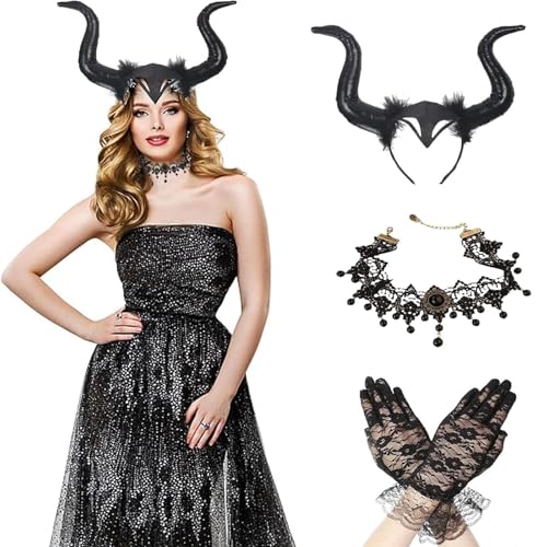 Haarband mit Dämonenhorn, Teufel, schwarz, mit Schockspitze, für böse, Gothic, Dekoration, Halloween, Cosplay, Damen, Mädchen, Karneval von GFTCGK