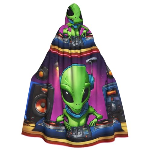 GFXEDSAH Grüner Alien-Druck, Unisex, Kapuzenumhang, Halloween, Cosplay, Samt-Umhang mit Kapuze, Erwachsenenkostüm, Umhang von GFXEDSAH