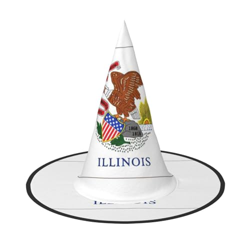 GFXEDSAH Illinois State Flag Print Halloween Hüte Vielseitiger Hexenhut, Faltbare Hexenhüte für Halloween, Feste, Karneval von GFXEDSAH