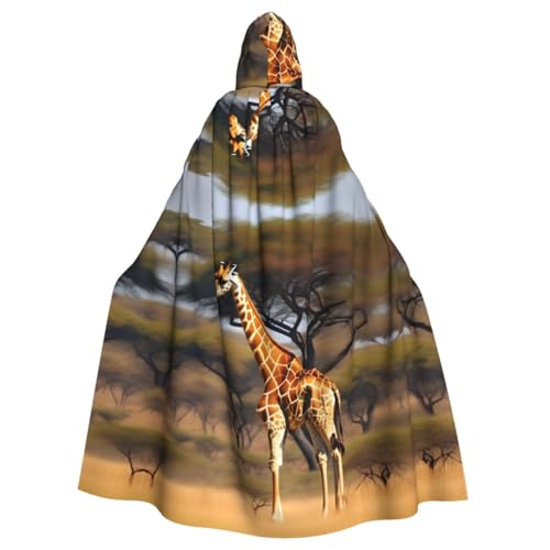 GFXEDSAH Kapuzenumhang mit Kapuze, Afrika-Giraffe, majestätischer Baumdruck, Unisex, Halloween, Cosplay, Samt-Umhang mit Kapuze, Erwachsenenkostüm, Umhang von GFXEDSAH