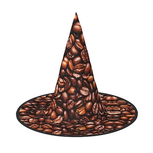 GFXEDSAH Lustiger gerösteter Kaffeebohnen-Druck, Halloween-Hüte, vielseitiger Hexenhut, faltbare Hexenhüte für Halloween, Feste, Karneval von GFXEDSAH