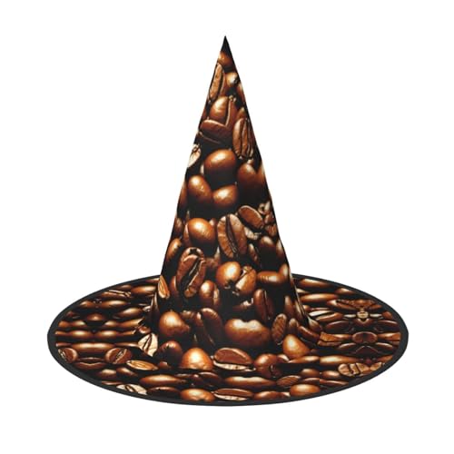 GFXEDSAH Lustiger gerösteter Kaffeebohnen-Druck, Halloween-Hüte, vielseitiger Hexenhut, faltbare Hexenhüte für Halloween, Feste, Karneval von GFXEDSAH