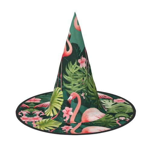 GFXEDSAH Roter Flamingo-Druck, Halloween-Hüte, vielseitiger Hexenhut, faltbare Hexenhüte für Halloween, Feste, Karneval von GFXEDSAH