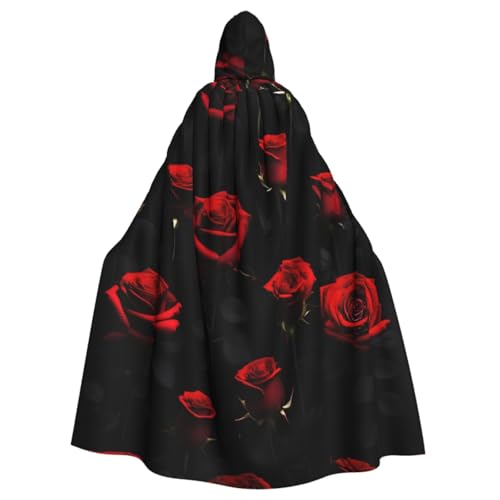 GFXEDSAH Umhang mit Kapuze und Kapuze für Erwachsene, Motiv: viele rote Rosen, schwarzer Hintergrund, Unisex, für Halloween, Cosplay, Samt, Umhang mit Kapuze von GFXEDSAH