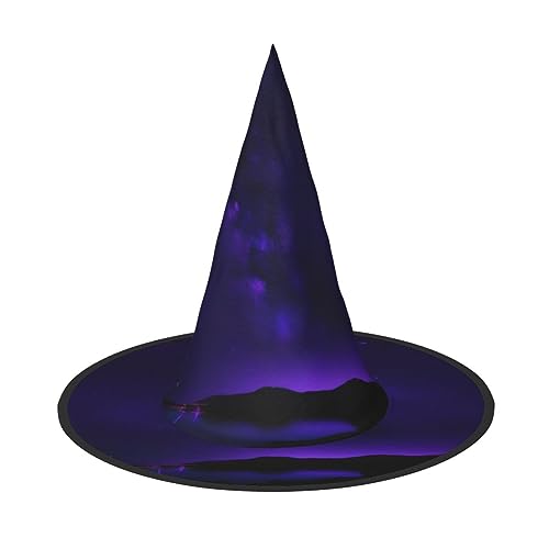 GFXEDSAH Violetter Sternenhimmel-Druck, Halloween-Hüte, vielseitiger Hexenhut, faltbare Hexenhüte für Halloween, Feste, Karneval von GFXEDSAH