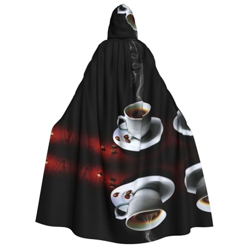 GGDCRFF Kapuzenumhang für Erwachsene mit Aufschrift "Hot Coffee With Coffee Bean", für Halloween und Weihnachten, geeignet für Rollenspiel-Dekoration usw von GGDCRFF