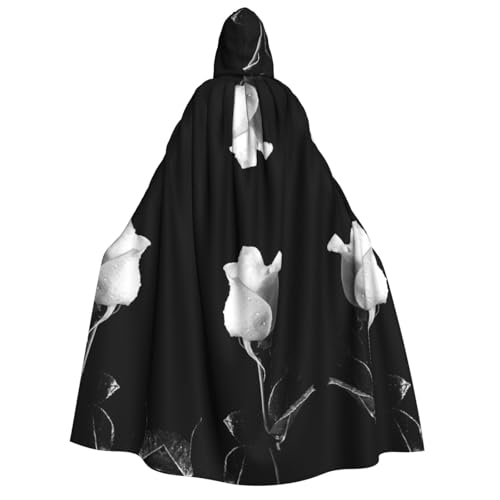 GGDCRFF Monochrome Rose Printed Adult Halloween And Christmas Hooded Cape, Suitable For Role-Playing Decoration, Etc von GGDCRFF