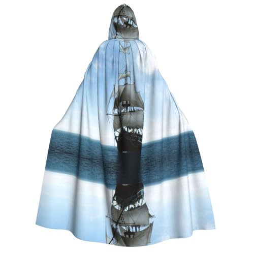 GGDCRFF Old Sailing Ship Printed Adult Halloween And Christmas Hooded Cape, Suitable For Role-Playing Decoration, Etc von GGDCRFF