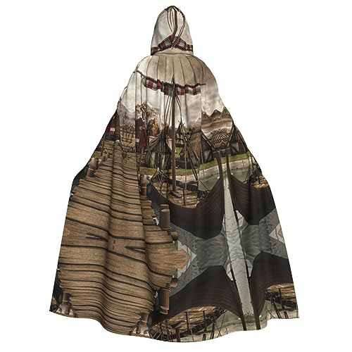 GGDCRFF Old Viking Boat Printed Adult Halloween And Christmas Hooded Cape, Suitable For Role-Playing Decoration, Etc von GGDCRFF