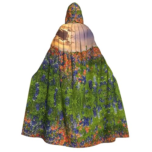 GGDCRFF Texas Bluebonnets Scenery bedruckter Erwachsenen-Umhang für Halloween und Weihnachten, geeignet für Rollenspiel-Dekoration usw von GGDCRFF