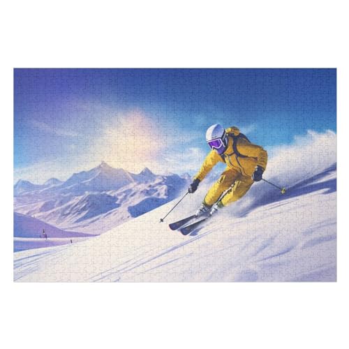 1000 Teile Puzzle Für Jugendliche,Skifahren auf Schneebergen Puzzles,Erwachsenenpuzzle,Holzpuzzles,Dekompressionsspiel,Spielzeugpuzzles （75×50cm） von GGJJTT