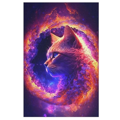 1000 Teile Puzzle Für Jungen Und Mädchen, Standard-Puzzles, Psychedelic Katze -Puzzles, Familienspiele, （78×53cm） von GGJJTT