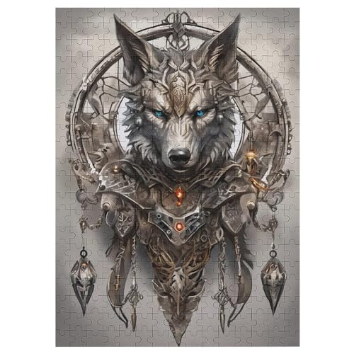 300 Teile Puzzles Für Erwachsene, Traumfänger Wolf Puzzle, Holzpuzzle - Familienpuzzle Verringerter Druck Schwieriges Puzzle Unmögliche Puzzle Für Erwachsene 12+ Kinder （42×30cm） von GGJJTT