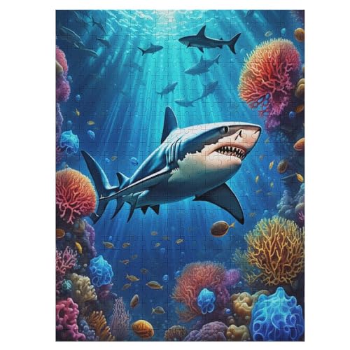 500 Teile Puzzle Für Jungen Und Mädchen, Standard-Puzzles, Hai -Puzzles, Familienspiele, （55×41cm） von GGJJTT