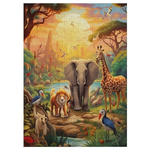 Afrikanisches Tier Puzzle 300 Teile, Holzpuzzle Für Erwachsene, Impossible Puzzle, Geschicklichkeitsspiel Für Die Ganze Familie, Puzzle Farbenfrohes Legespiel Kinder Puzzles （42×30cm） von GGJJTT