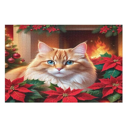 Animal Cute Katze Puzzles 1000 Teile Erwachsener Kniffel Spaß Für Die Ganze Familie - 1000 Puzzleteilige Motive, Holzpuzzle Kinder Erwachsene, Impossible Puzzle Schwer （75×50cm） von GGJJTT