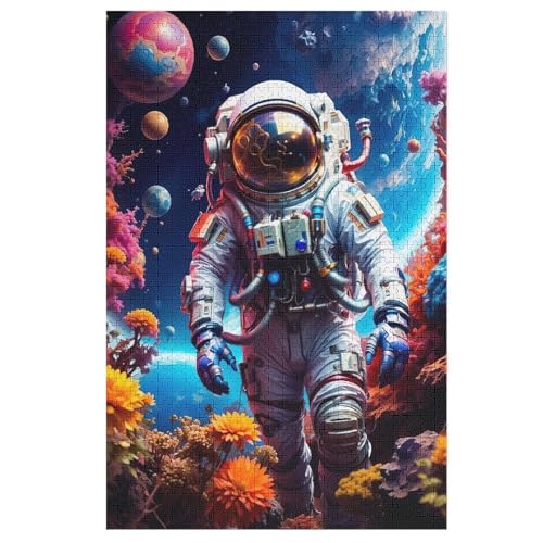 Astronaut Holzpuzzle Für Erwachsene Teenager Stress Abbauen Familien-Puzzlespiel Poster 1000-teiliges Puzzle Kinder Lernspiel 78×53cm von GGJJTT