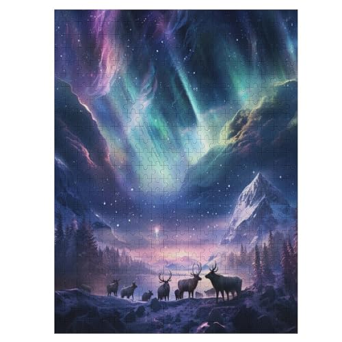 Aurora Elch Puzzle 500 Teile,Puzzles Für Erwachsene, Impossible Puzzle, Geschicklichkeitsspiel Für Die Ganze Familie, Puzzle Kinder,Holzpuzzle-Geschenk,Raumdekoration, （55×41cm） von GGJJTT