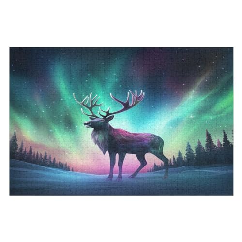 Aurora Elch Puzzle Für Erwachsene 1000 Teile Premium Recyceltes Brett Zum Lernen, Lernspielzeug, Familienspiele Kinder Holzpuzzle 78×53cm von GGJJTT