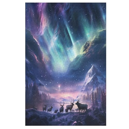 Aurora Elch-Puzzlespiel Aus Holz, 1000 Puzzleteile, Kreatives Puzzle Für Teenager Und Erwachsene, Kreatives Spielzeug, Puzzles, （78×53cm） von GGJJTT