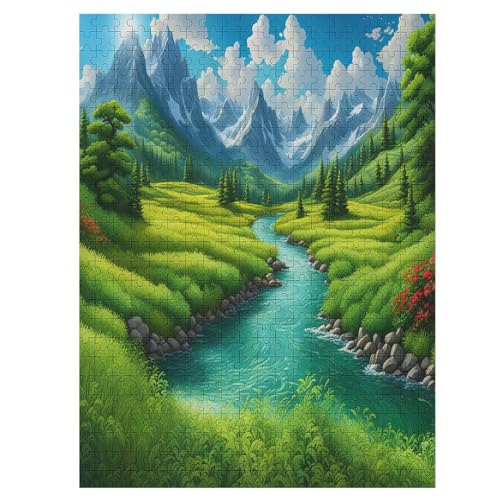 Berg Landschaft Puzzle 500 Teile, Holzpuzzle Für Erwachsene, Impossible Puzzle, Geschicklichkeitsspiel Für Die Ganze Familie, Puzzle Farbenfrohes Legespiel Kinder Puzzles （55×41cm） von GGJJTT