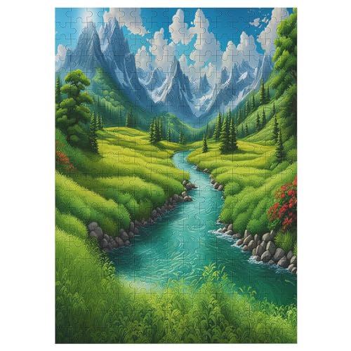 Berglandschaft Holzpuzzle Erwachsene - 300 Teiliges Jigsaw Knobelspiel - Puzzle Für Erwachsene & Kinder - Outdoor & Reisespielzeug - Geduldspiel （42×30cm） von GGJJTT