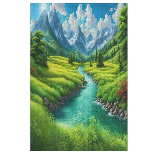 Berglandschaft -Puzzle, 1000 Teile,Holzpuzzle Für Erwachsene Kinder, Lustiges Spielzeug, Denkspiel, Spielzeug, Bildungsspiel, Herausforderung, Pädagogisch, （78×53cm） von GGJJTT