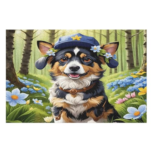 Blumenhund Puzzle Für Erwachsene 1000 Teile Premium Recyceltes Brett Zum Lernen, Lernspielzeug, Familienspiele Kinder Holzpuzzle 78×53cm von GGJJTT