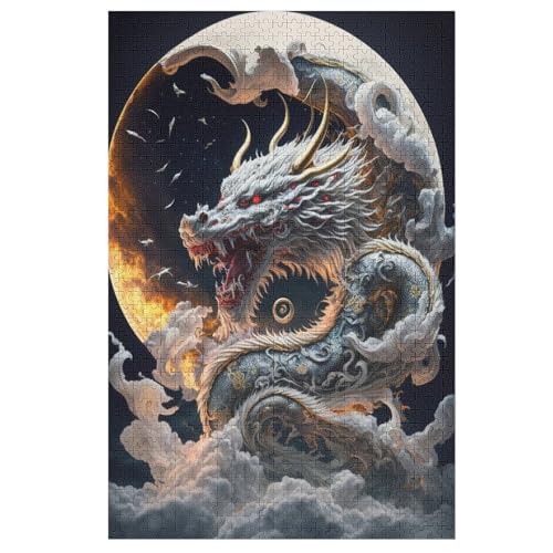 Brave Drache 1000 Teile Puzzles Für Erwachsene Holzpuzzle Familienpuzzlespiel Stressabbau-Puzzle Für Erwachsene Kinder Ab 12 Jahren （78×53cm） von GGJJTT