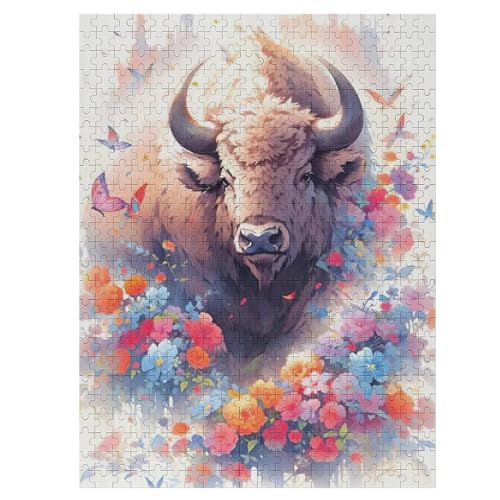 Bunter Bison Holzpuzzle 500 Stück Puzzles Für Erwachsene Teenager Stress Abbauen Familien-Puzzlespiel Poster 500-teiliges Puzzle Kinder Lernspiel Spielzeug Geschenk （55×41cm） von GGJJTT