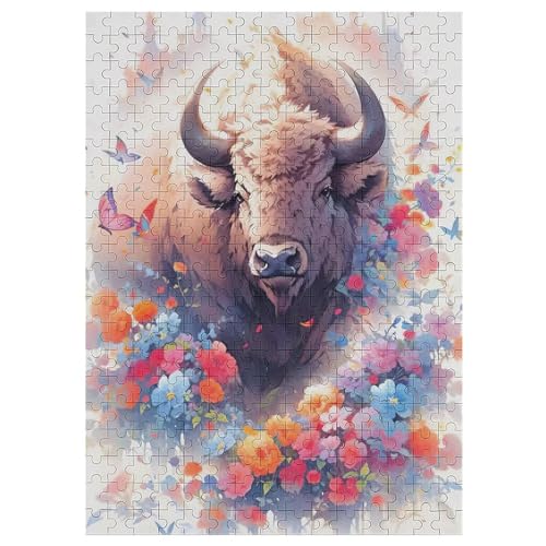 Bunter Bison Puzzle 300 Teile, Holzpuzzle Für Erwachsene, Impossible Puzzle, Geschicklichkeitsspiel Für Die Ganze Familie, Puzzle Farbenfrohes Legespiel Kinder Puzzles （42×30cm） von GGJJTT