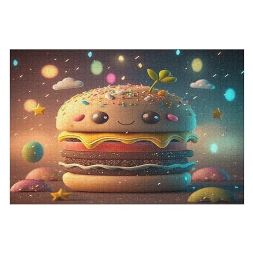 Burger Holzpuzzle 1000 Teile, Knobelspiele Für Erwachsene, Teenager, Puzzles Unmögliche - Kinder Puzzle Zimmer Deko （75×50cm） von GGJJTT