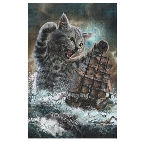 Cat -Puzzle, 1000 Teile,Holzpuzzle Für Erwachsene Kinder, Lustiges Spielzeug, Denkspiel, Spielzeug, Bildungsspiel, Herausforderung, Pädagogisch, （78×53cm） von GGJJTT