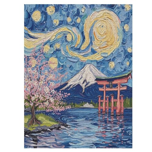 Cherry Tree Japan Art – Puzzle 500 Teile, Holzpuzzle, Herausforderndes GesKükenlichkeitsspiel Für Die Ganze Familie, Kinder Erwachsenenpuzzle Ab 12 Jahren （55×41cm） von GGJJTT