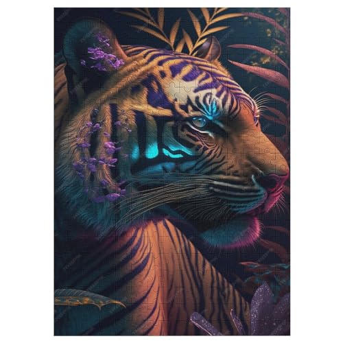 Colorful Abstract Tiger Holzpuzzle Erwachsene - 300 Teiliges Jigsaw Knobelspiel - Puzzle Für Erwachsene & Kinder - Outdoor & Reisespielzeug - Geduldspiel （42×30cm） von GGJJTT