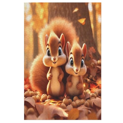 Cute Eichhörnchen Puzzles 1000 Teile Erwachsener Kniffel Spaß Für Die Ganze Familie, Holzpuzzle Kinder Erwachsene, Impossible Puzzle Schwer 78×53cm von GGJJTT