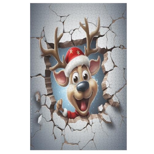 Cute Elch Puzzle 1000 Teile, Holzpuzzle Für Erwachsene Kinder, Impossible Puzzles, Geschicklichkeitsspiel Für Die Ganze Familie 78×53cm von GGJJTT