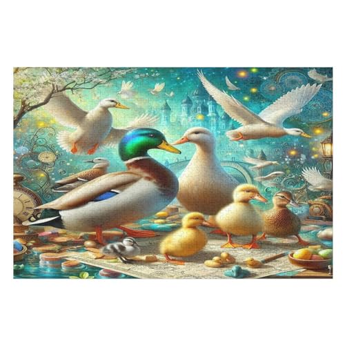 Cute Ente Holzpuzzle 1000 Teile, Knobelspiele Für Erwachsene, Teenager, Puzzles Unmögliche - Kinder Puzzle Zimmer Deko 78×53cm von GGJJTT